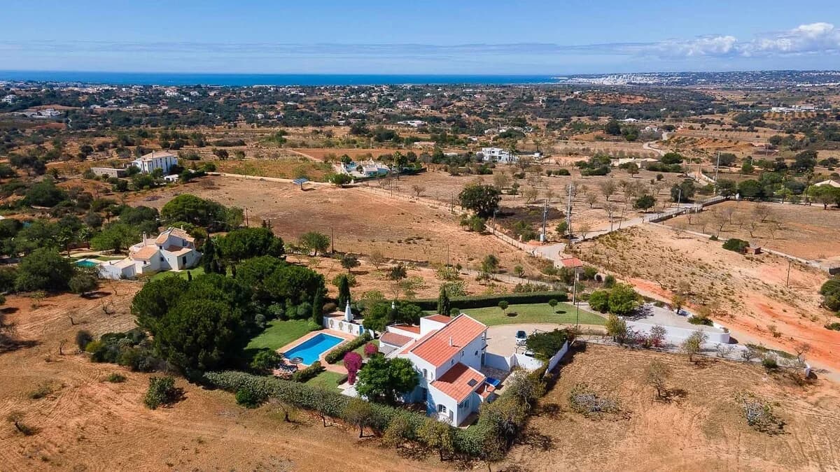 Aerial view of Casa da Parra with Algarve countryside and Atlantic Ocean