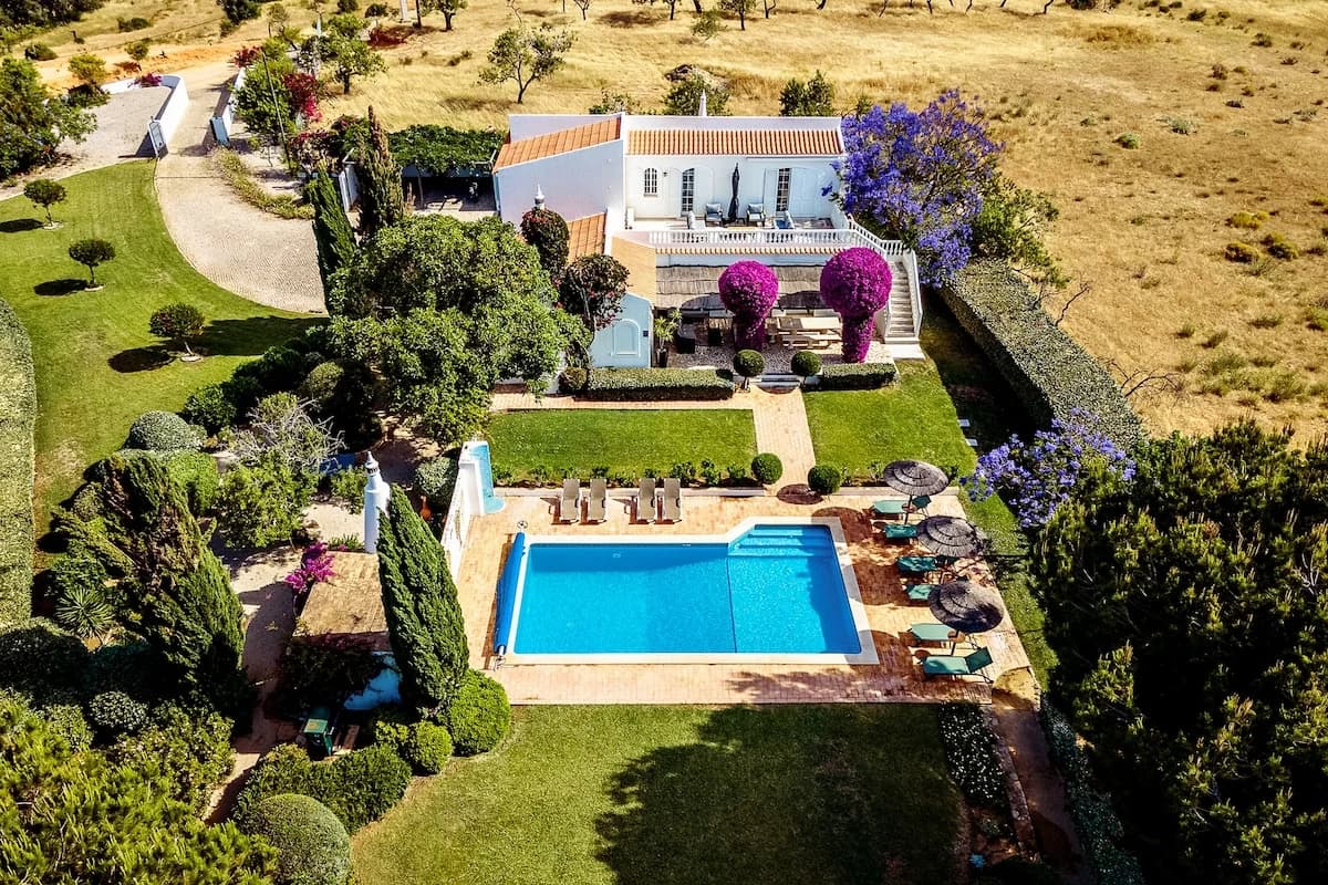 Aerial view of Casa da Parra villa with pool and gardens